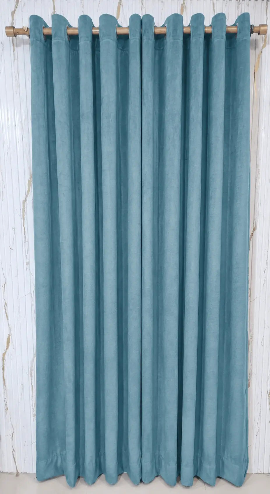 Pair Of Ocean Teal Velvet Curtain With Blackout