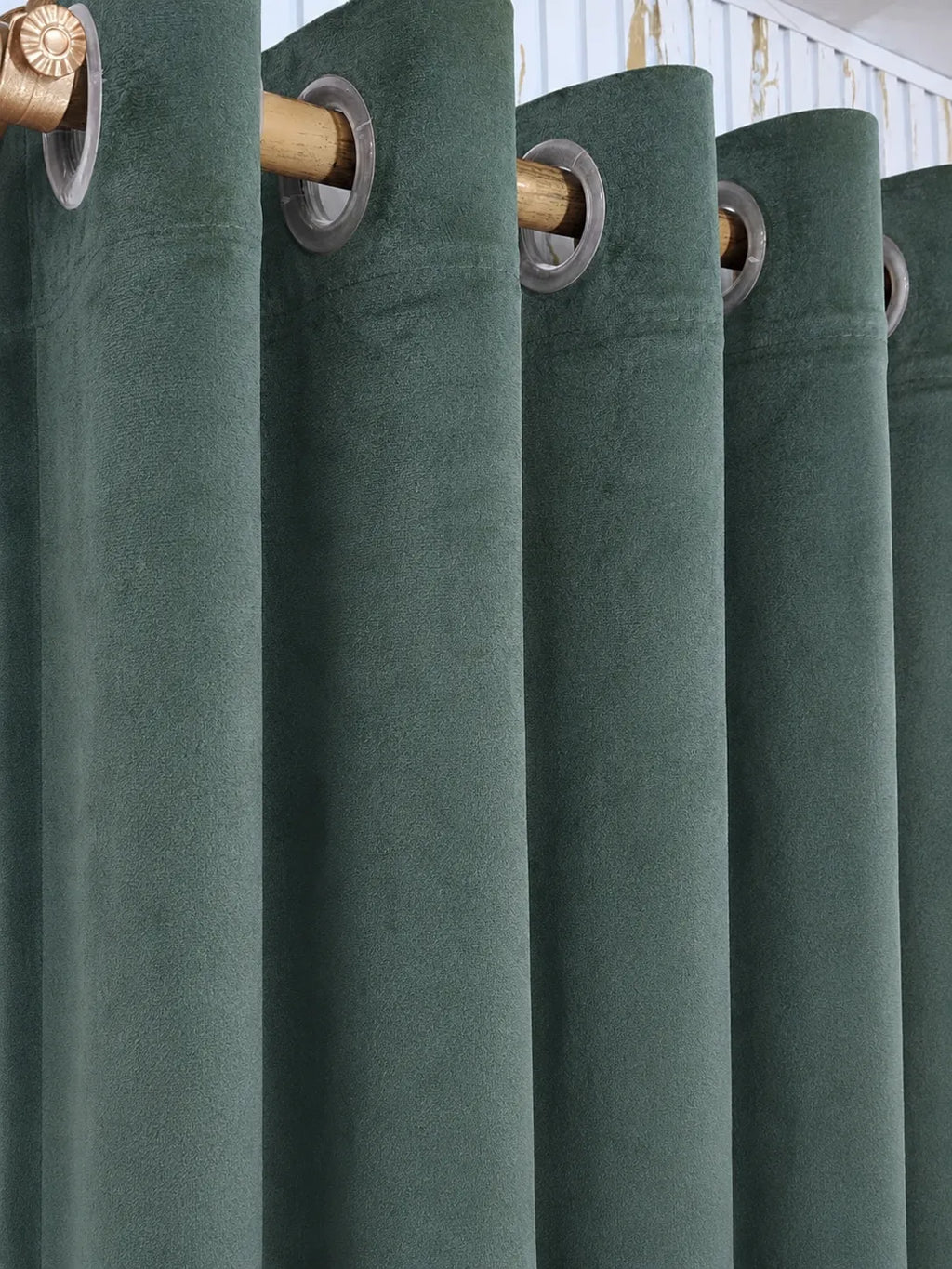 Pair Of Sage Velvet Curtain With Blackout