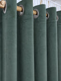Pair Of Sage Velvet Curtain With Blackout