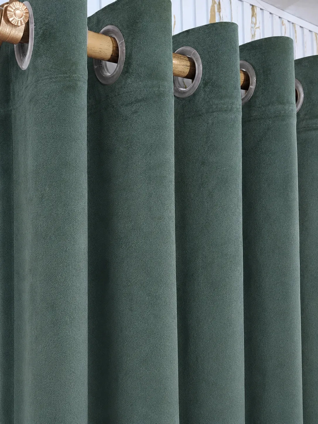Pair Of Sage Velvet Curtain With Blackout