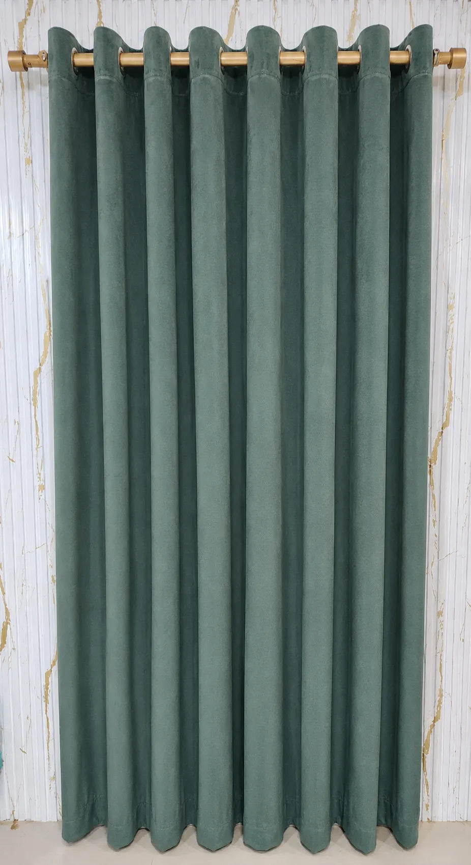 Pair Of Sage Velvet Curtain With Blackout