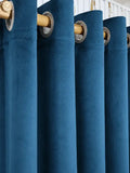 Pair Of Teal Blue Velvet Curtain With Blackout