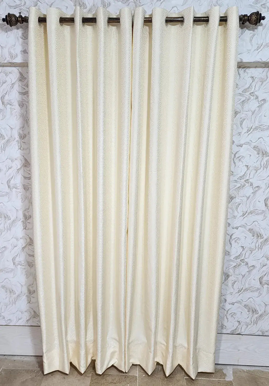 Pair Of Pearl Grid Jacquard Curtain With Blackout