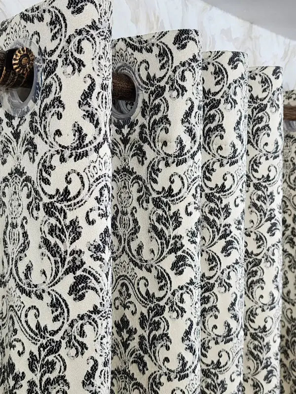 Pair Of Royal Demask Black And White Jacquard Curtain With Blackout