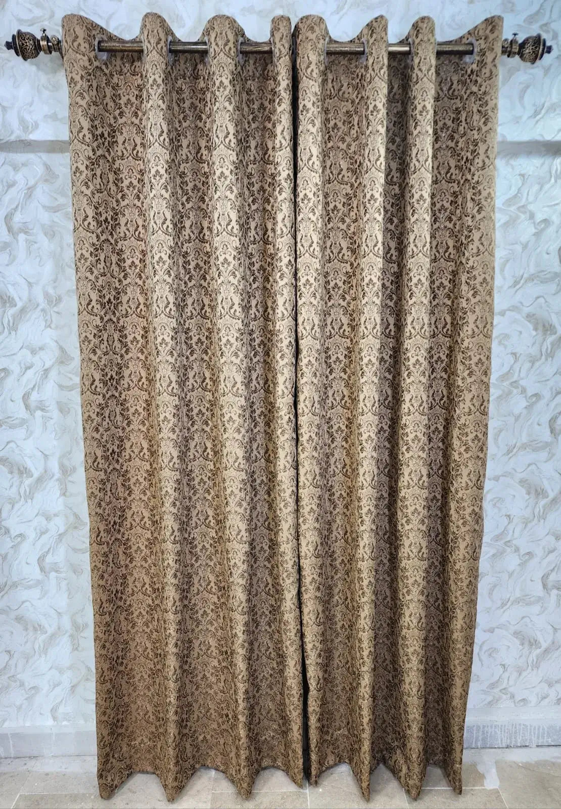 Pair Of Royal Demask - Caramel Jacquard Curtain With Blackout