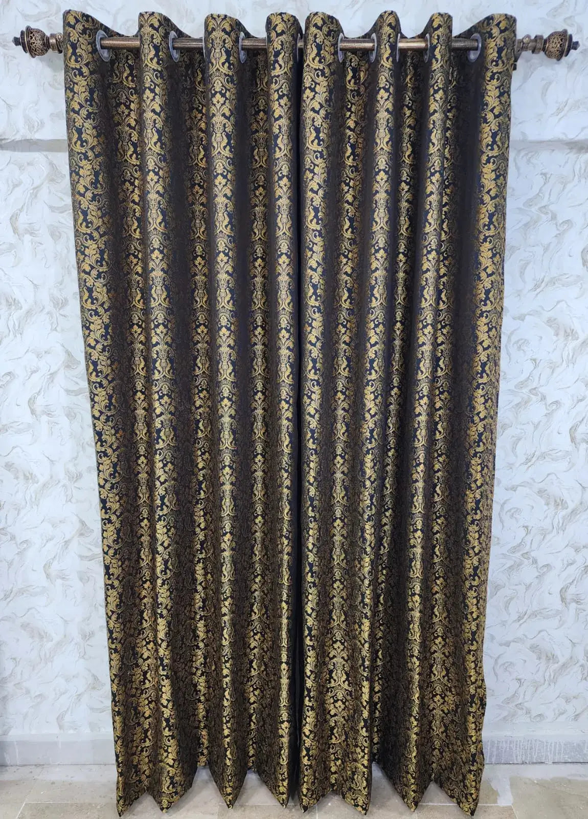 Pair Of Royal Demask - Gold Jacquard Curtain With Blackout