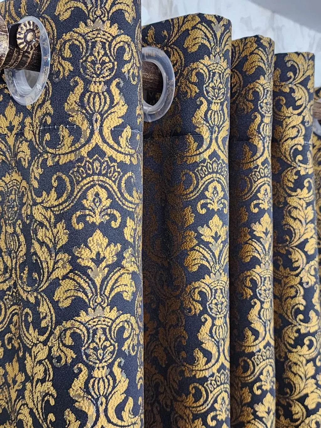 Pair Of Royal Demask - Gold Jacquard Curtain With Blackout