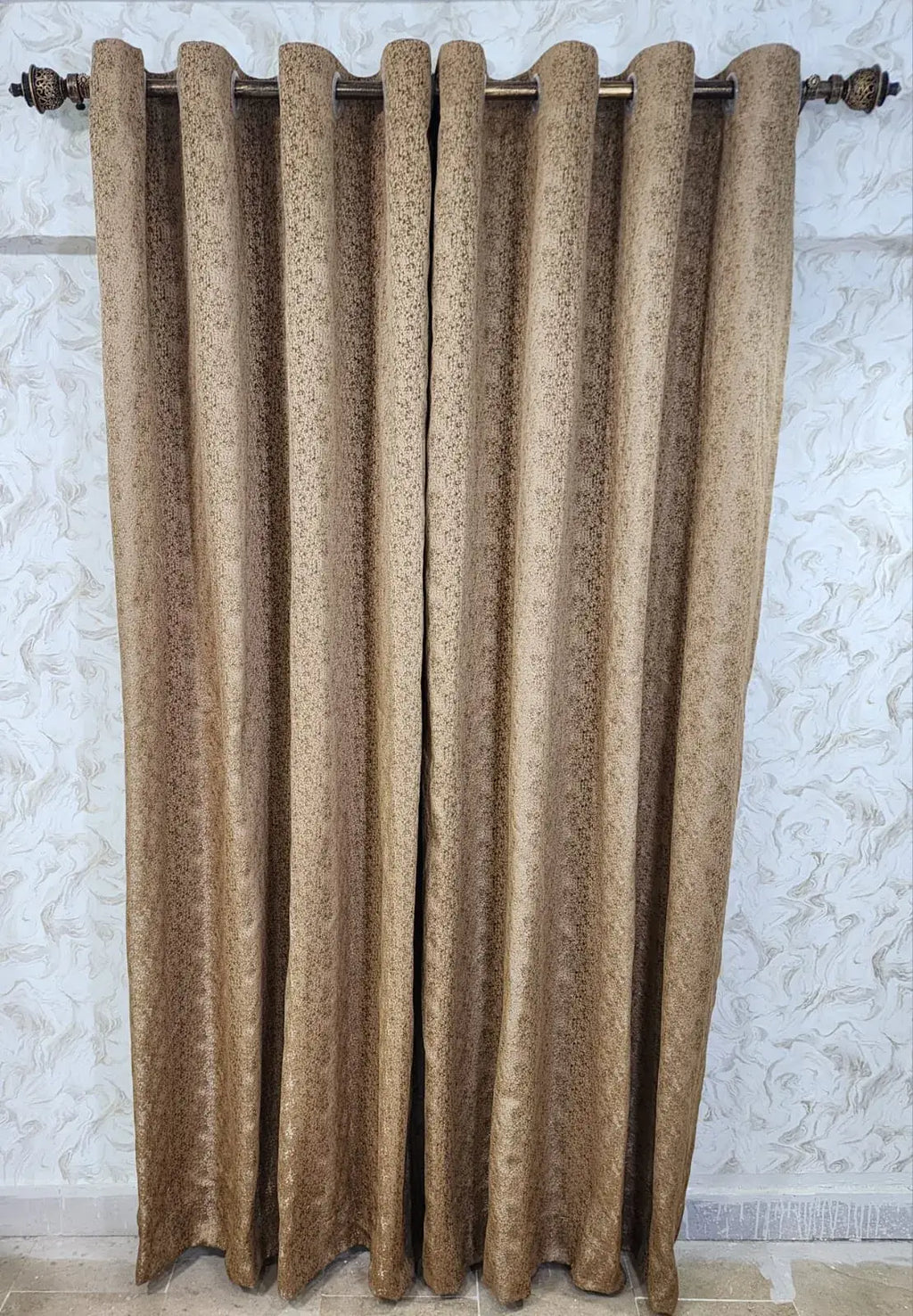 Pair Of Texture Mocha Jacquard Curtain With Blackout