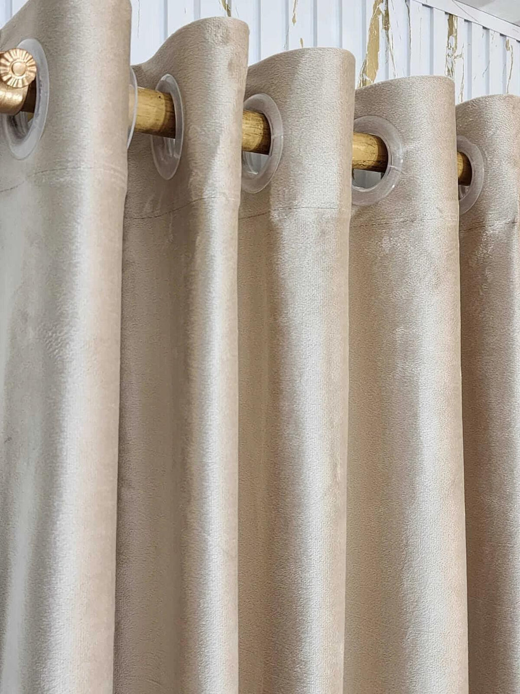 Pair Of Light Gold Plain Velvet Curtain With Blackout
