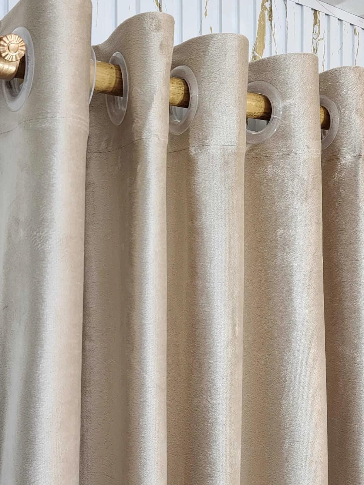 Pair Of Light Gold Plain Velvet Curtain With Blackout