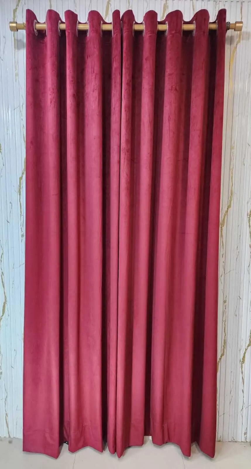 Pair Of Dark Maroon Velvet Curtain With Blackout