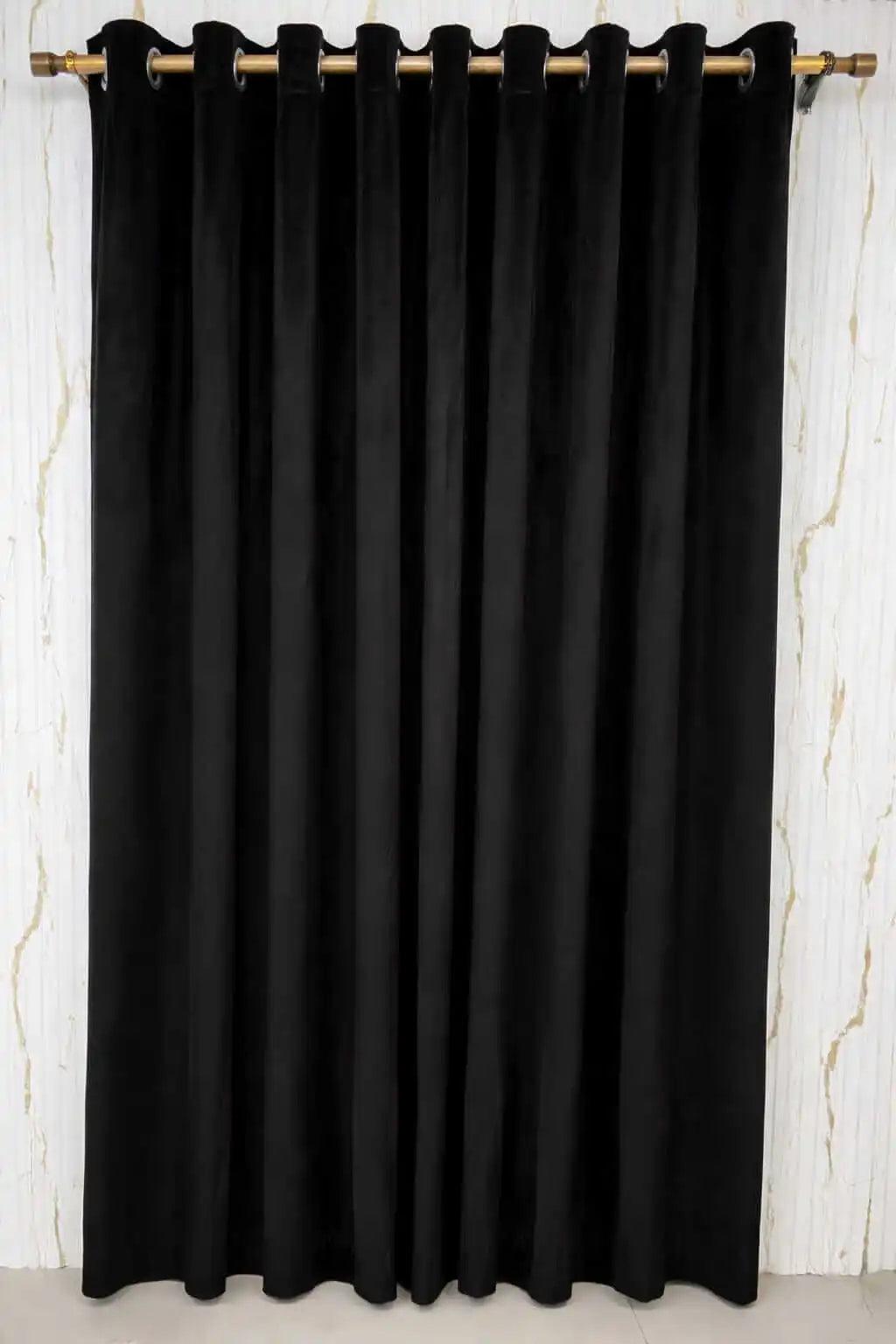 Pair Of Black Velvet Curtain With Blackout