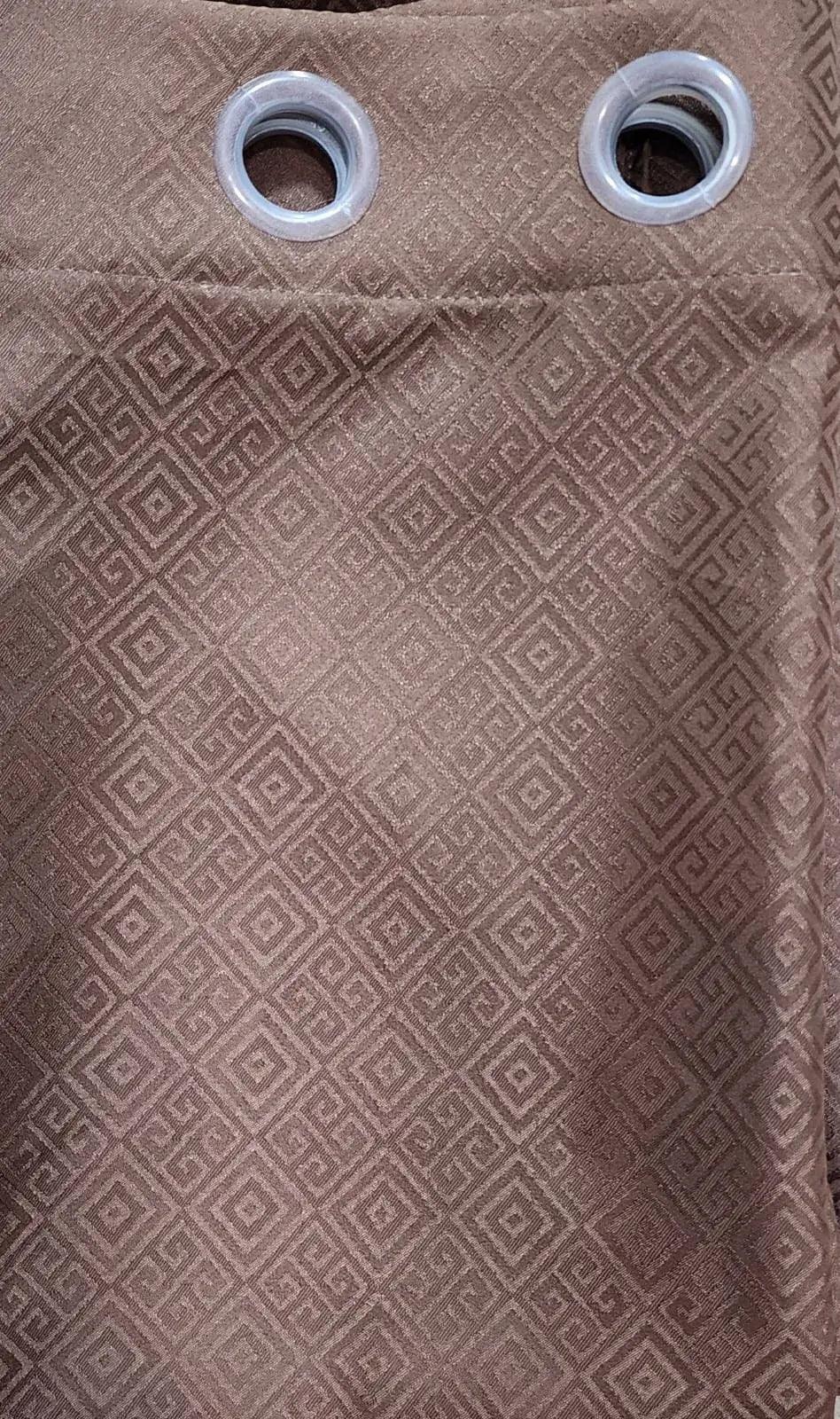 Pair Of Cocoa Grid Jacquard Curtain With Blackout