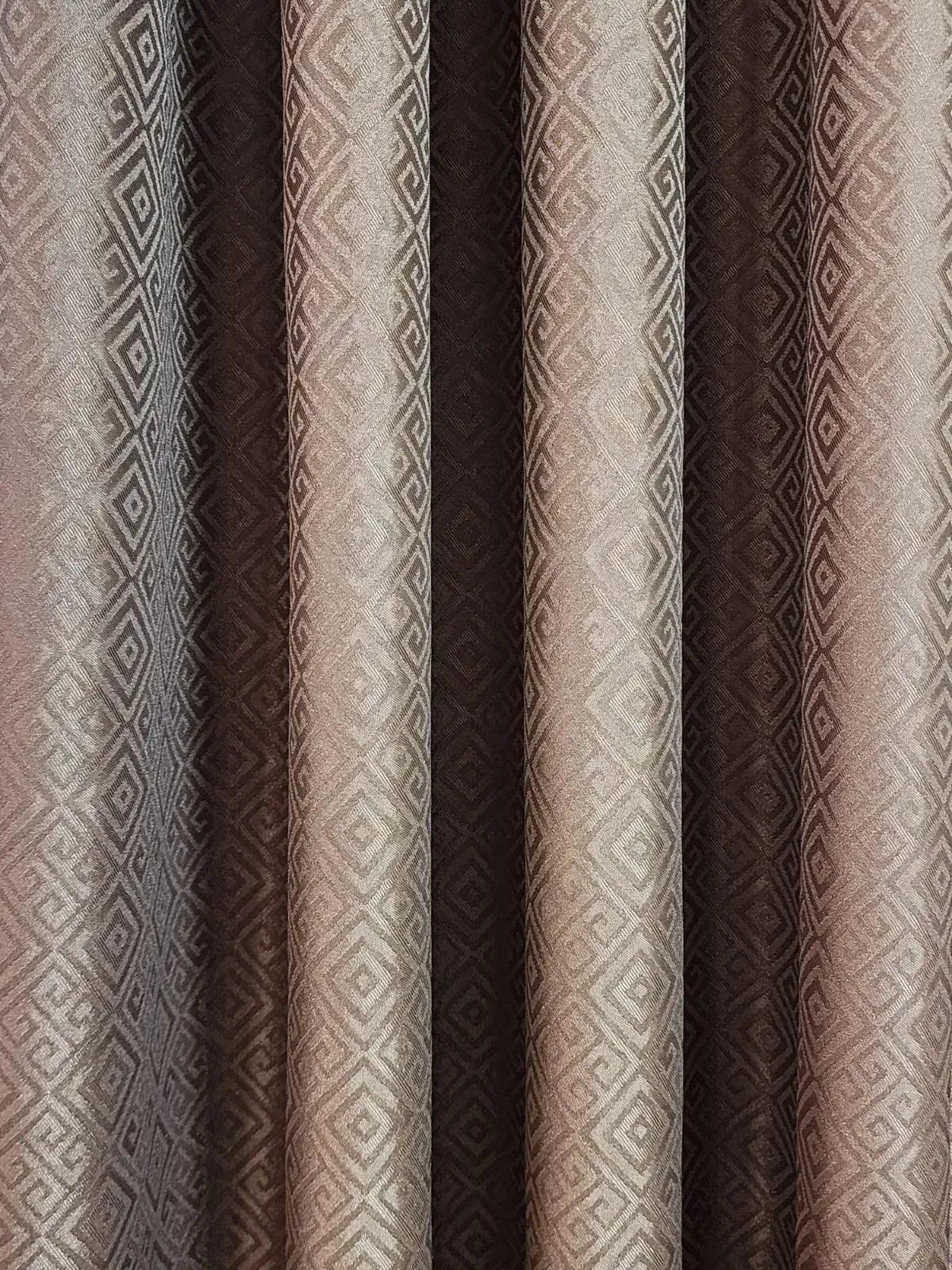 Pair Of Cocoa Grid Jacquard Curtain With Blackout