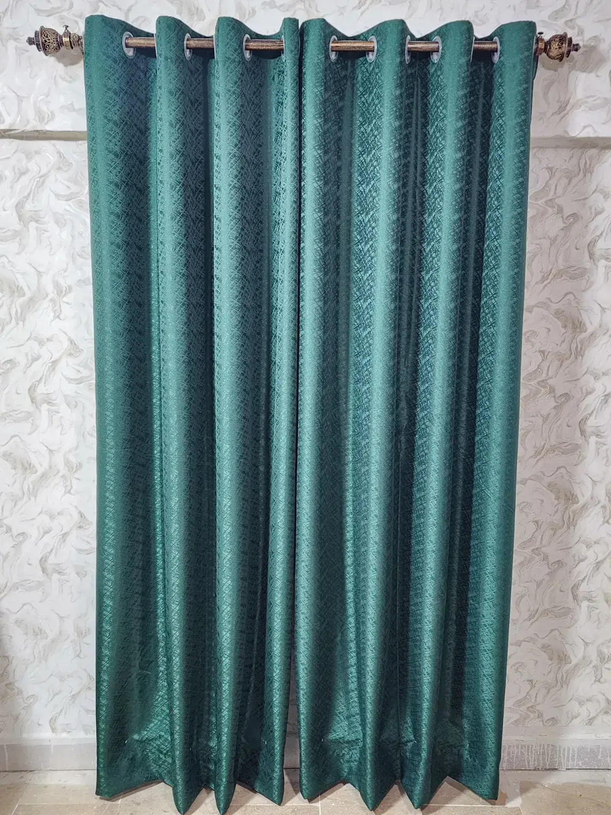 Pair Of Emerald Vale X Jacquard Curtain With Blackout